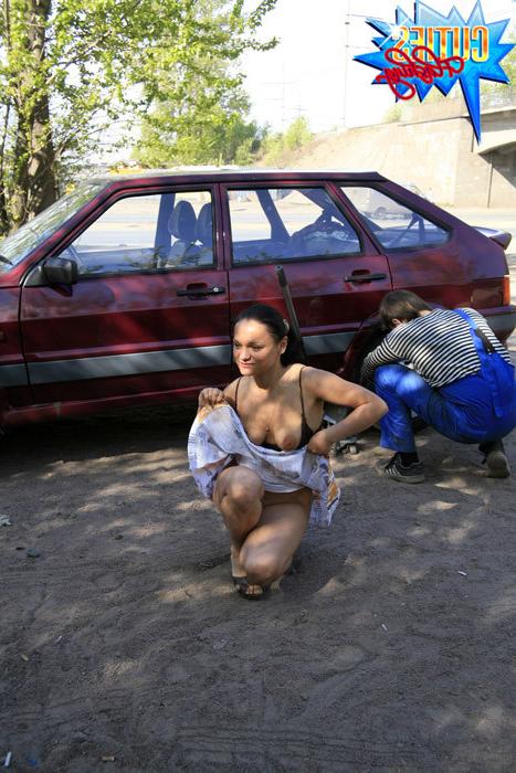 16P Horny mechanic peeps at a shameless exhibitionist
