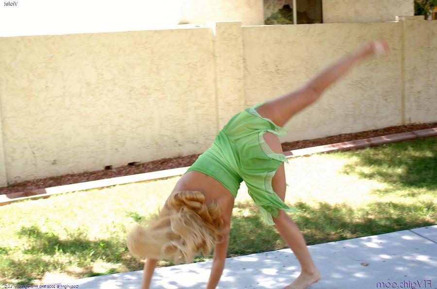15P Blonde outdoors upskirt and bottle insertion