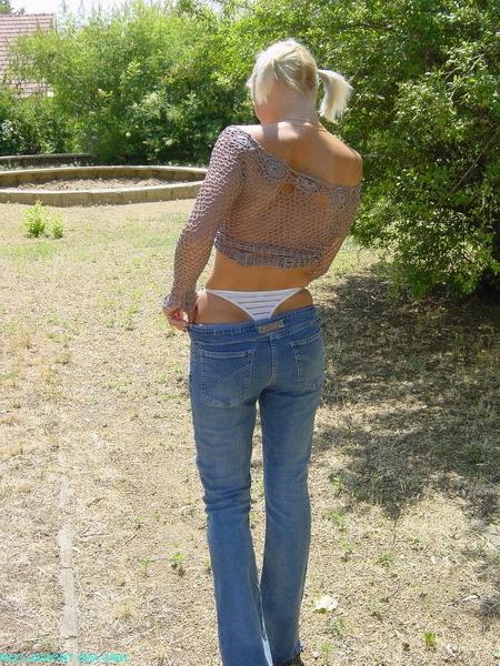 15P Sexy Tall Blonde In Jeans Showing Her Tight Thong