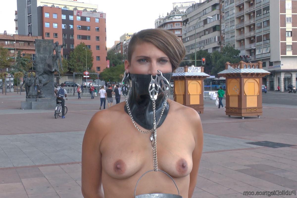 20P Hot slut Camil is dragged around town by sexy Sandra Romain. She's humiliated wi