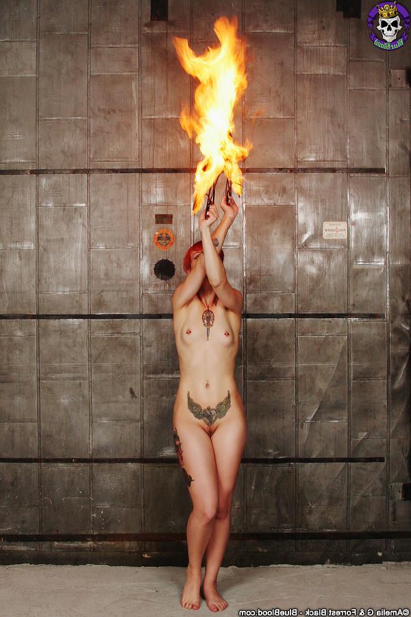 15P Tattooed Redhead Cutie Fire Dancer Heats Things Up