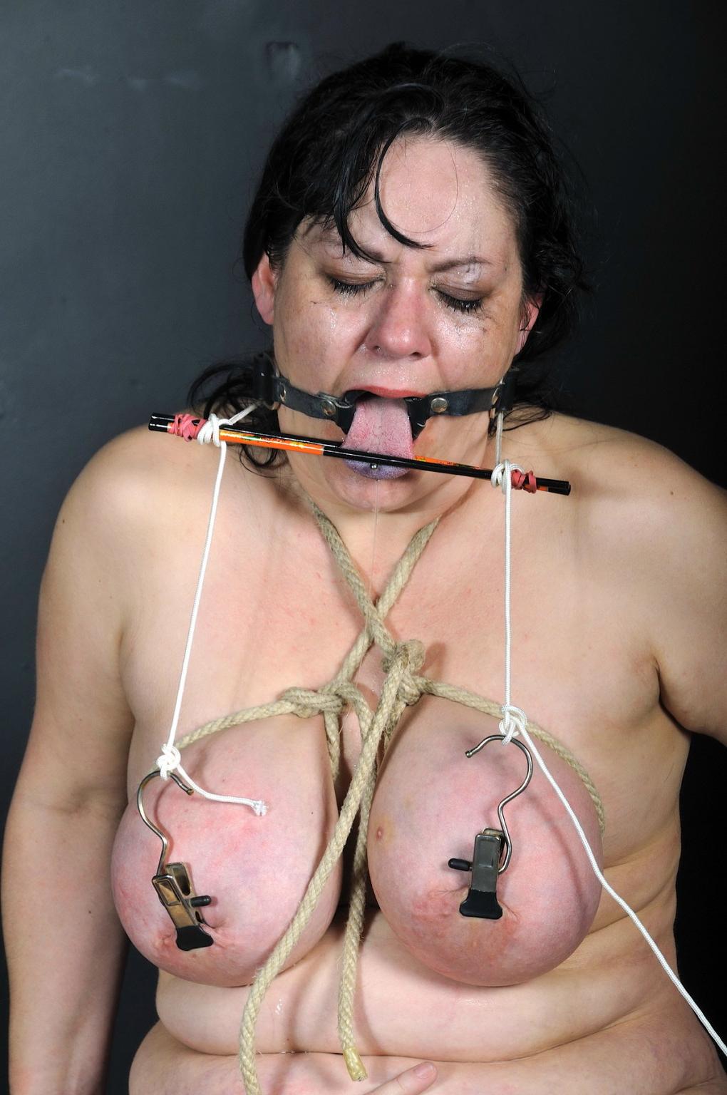 16P Bbw lesbian bdsm of mature slave slut Andrea in extreme tit torture and hardcore