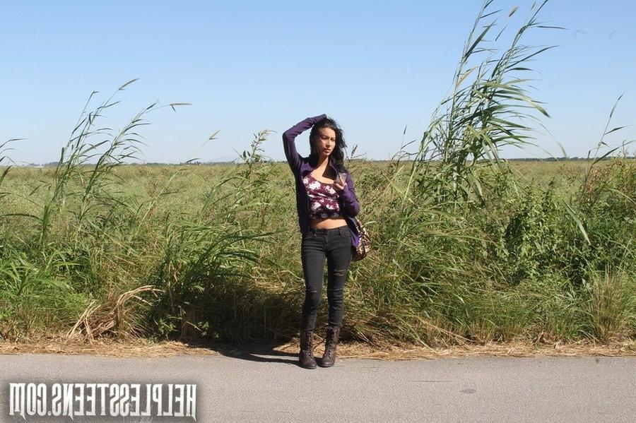 16P Sexy teen hitchhiker bound and fucked in the woods
