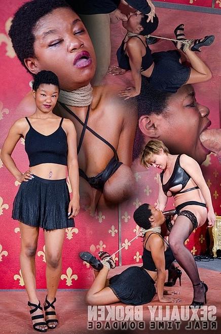 16P Kahlista Stonem ebony on high heels is rope bound for double sex