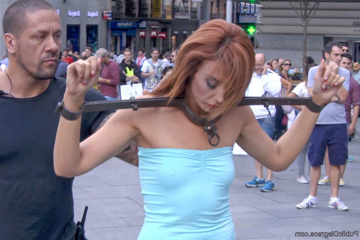 20P Beautiful Spanish model Bianca Resa is bound and led through the streets of Madr