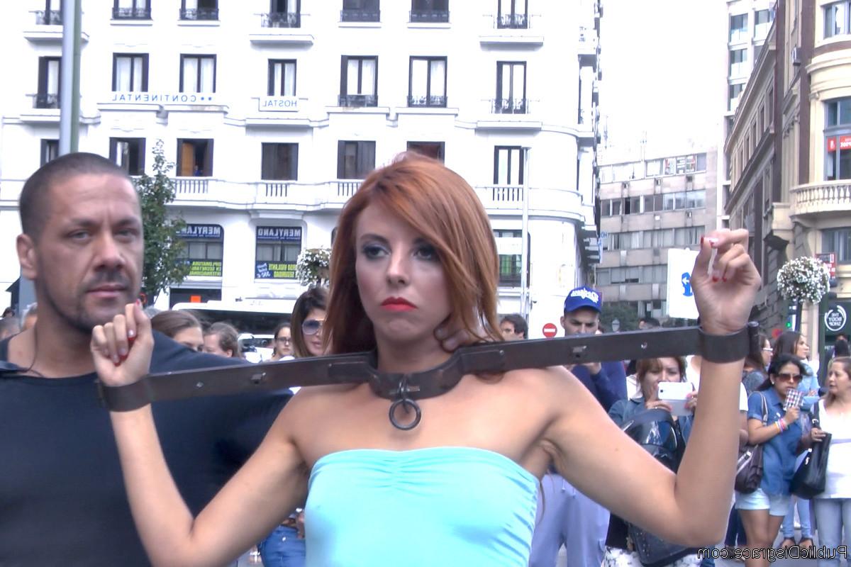 20P Beautiful Spanish model Bianca Resa is bound and led through the streets of Madr