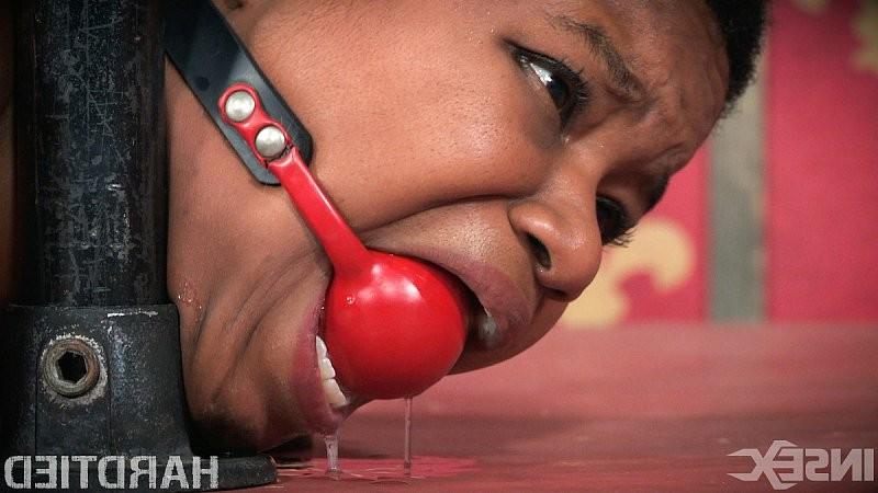 16P Kahlista Stonem ebony is rope bound and gagged with pussy and ti