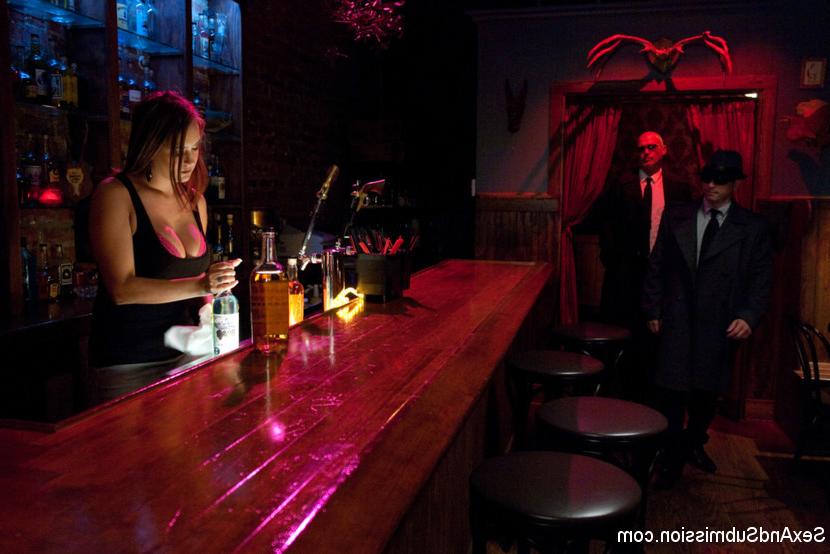 15P Trina Michaels busty barmaid is bound and double fucked