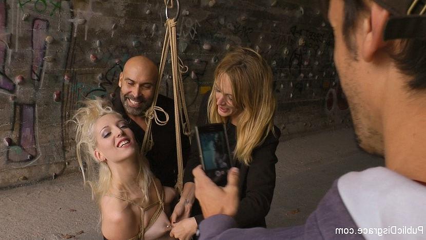16P Liz Rainbow blonde nympho is bound and publicly doube fucked wit