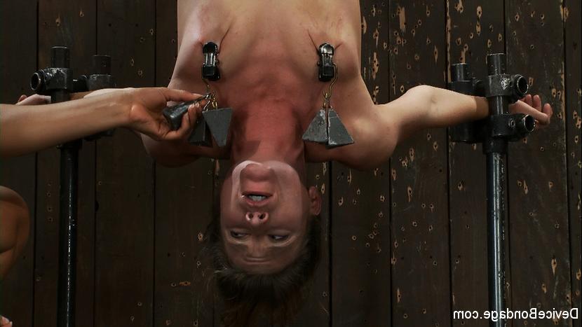 15P Ariel X is bound upside down to machine by lezdoms