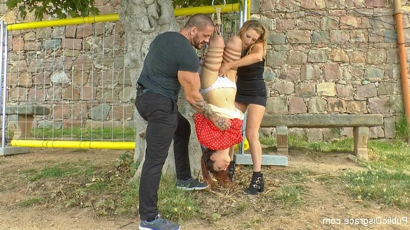 24P Zenda Sexy is publicly stripped and bound for electro and sex by