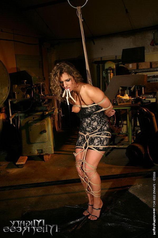 16P Curly Kathalina in sexy dress bound to get dildo fucked by Mandy