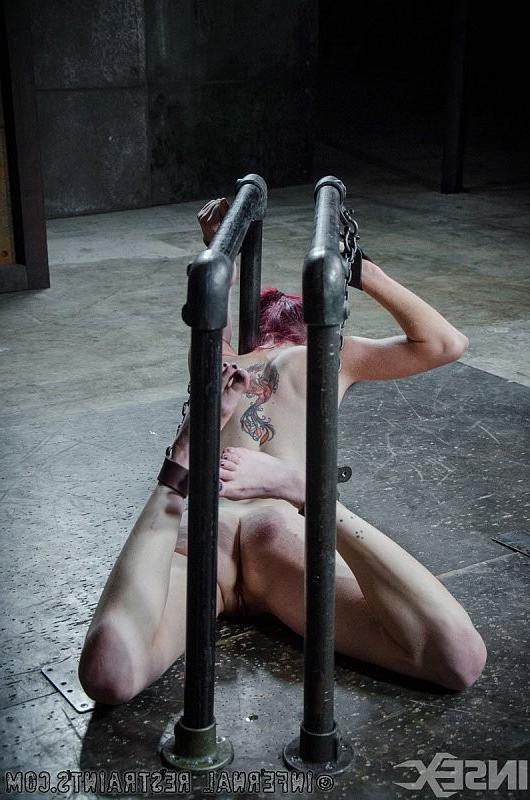 15P Ivy Addams is bound in metal pipes her tits clamped and pussy ex