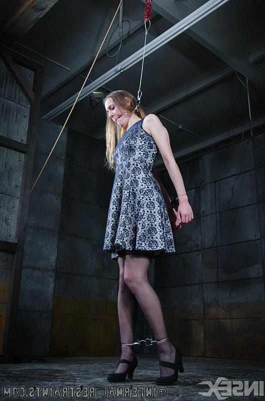 16P Sierra Cirque is cable bound her dress and garter stockings stri