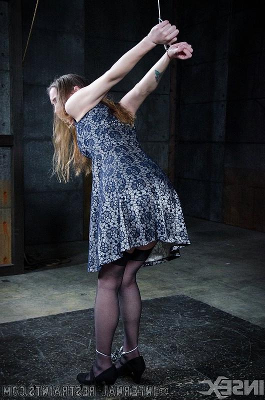 16P Sierra Cirque is cable bound her dress and garter stockings stri