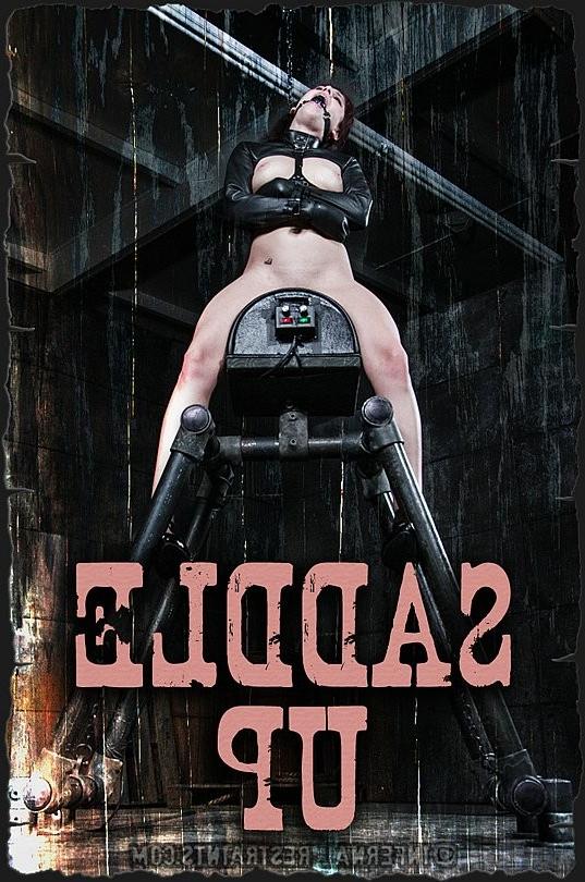 15P Nikki Nightly in leather straight jacket riding sex machine her 