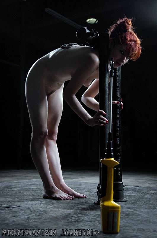 14P Violet Monroe kinky redhead is bound between bars and pussy expo