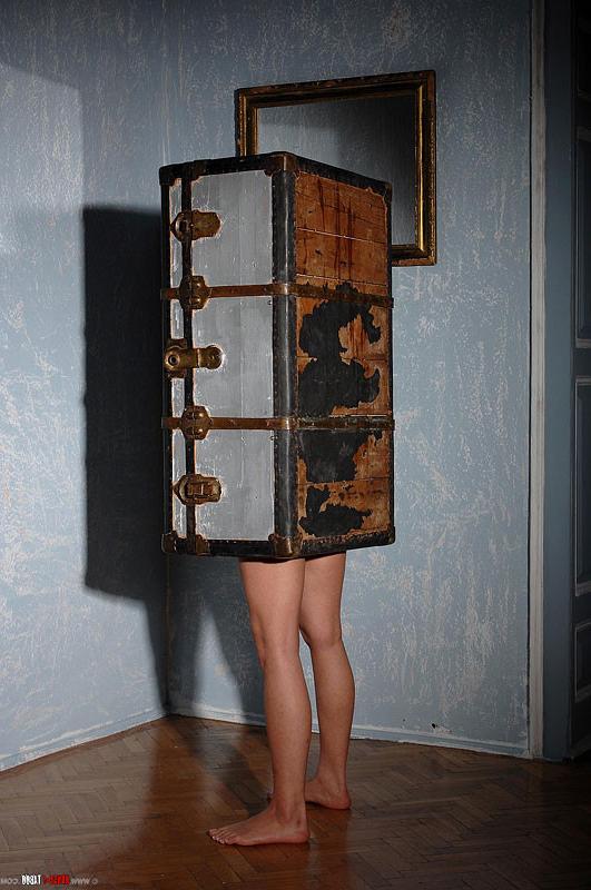 16P Rebecca Contreras gets bound in suitcase and fucked by machine