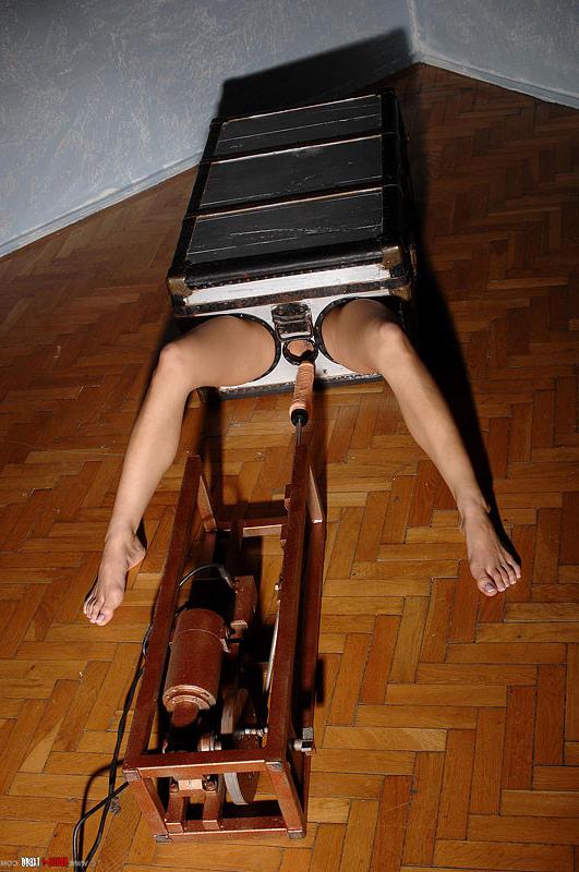 16P Rebecca Contreras gets bound in suitcase and fucked by machine