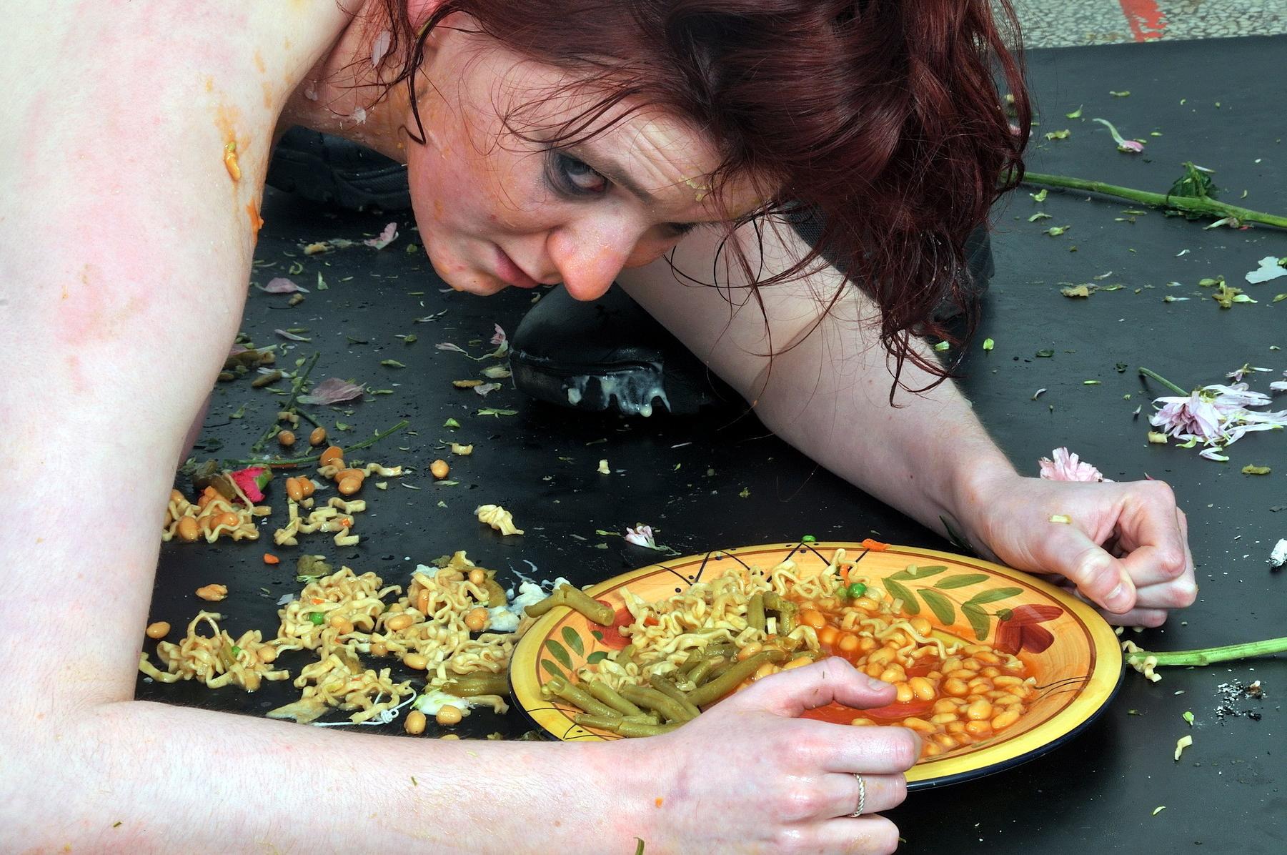 16P Messy slave Sachas humiliation and insane food domination of redhead slut in ext