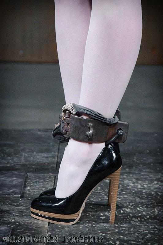 16P Freya French in white stockings adn high heels is metal bound fo