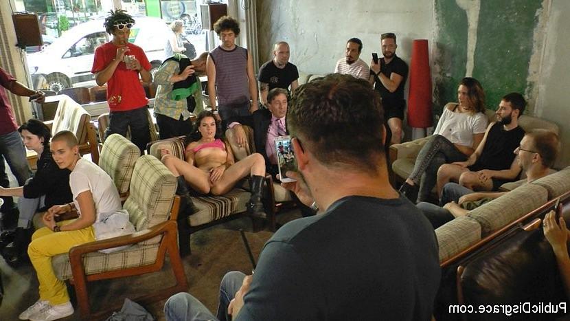 20P Juliette March is public bound and group fucked by maledom Steve
