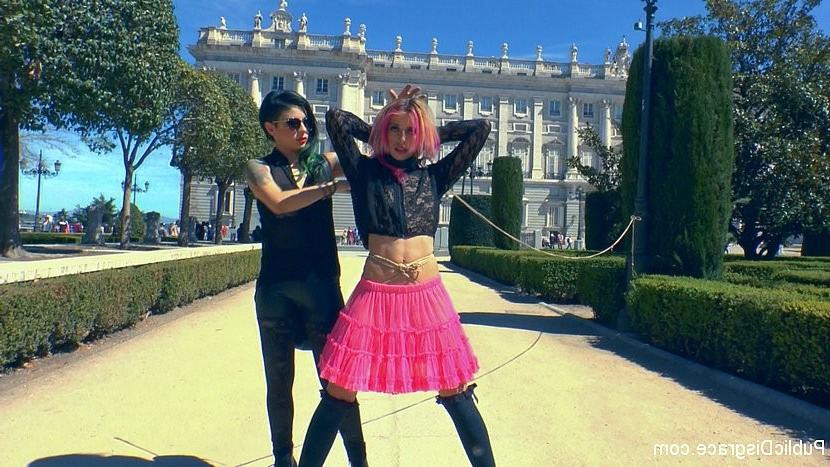 25P Erika Sevilla is bound and humiliated in public with a male crow