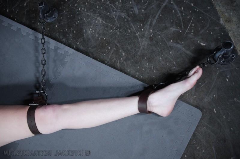 16P Ashley Lane is naked strap bound to the floor and made to orgasm again and again