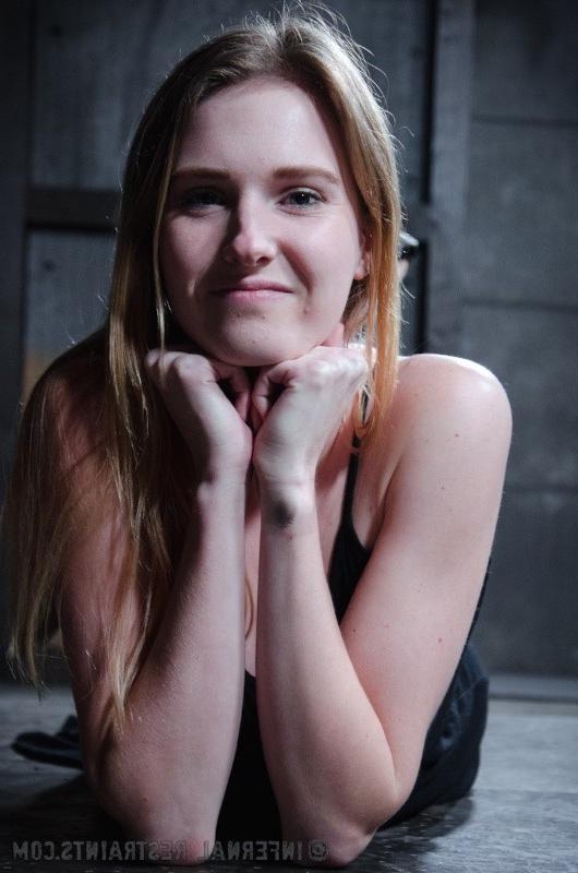 16P Ashley Lane is naked strap bound to the floor and made to orgasm again and again