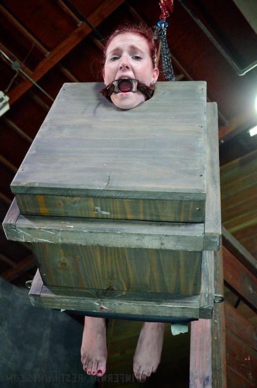 16P Ashley Lane redhead bound in dungeon with leather and dribbling
