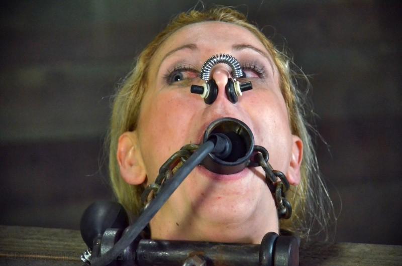 16P Cherie DeVille blonde is bound naked in chains and made to cum