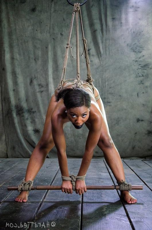 16P Chanell Heart ebony babe rope bound with ballgag