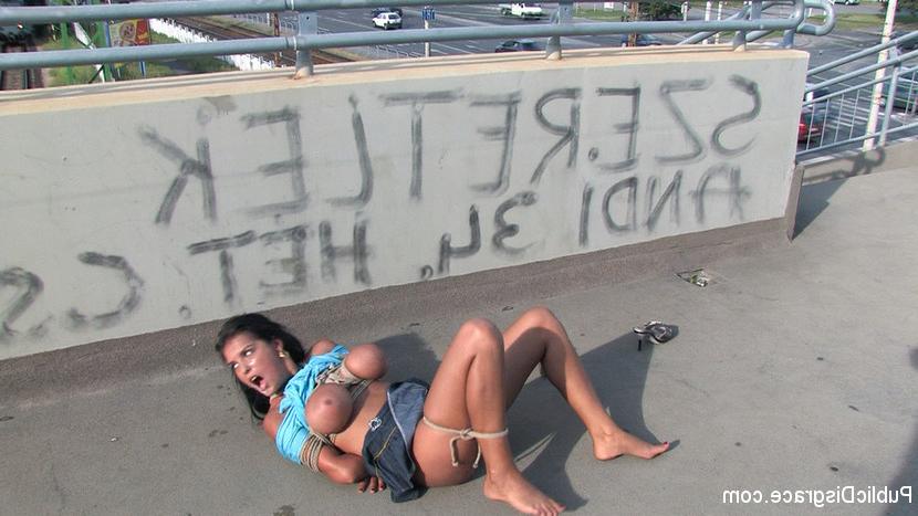 15P Girl with enormous natural tits gets tied up and fucked in public