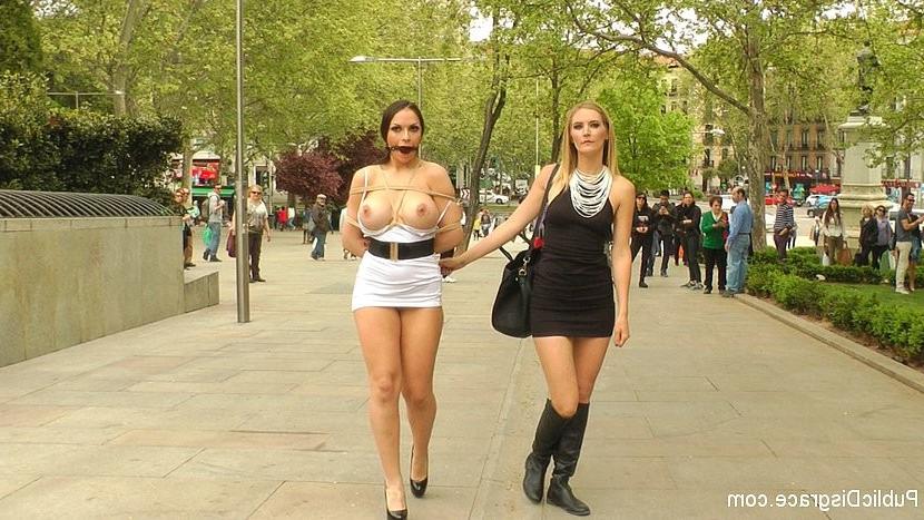 24P Marta La Croft busty spanish model bound and public dragged through Madrid by le