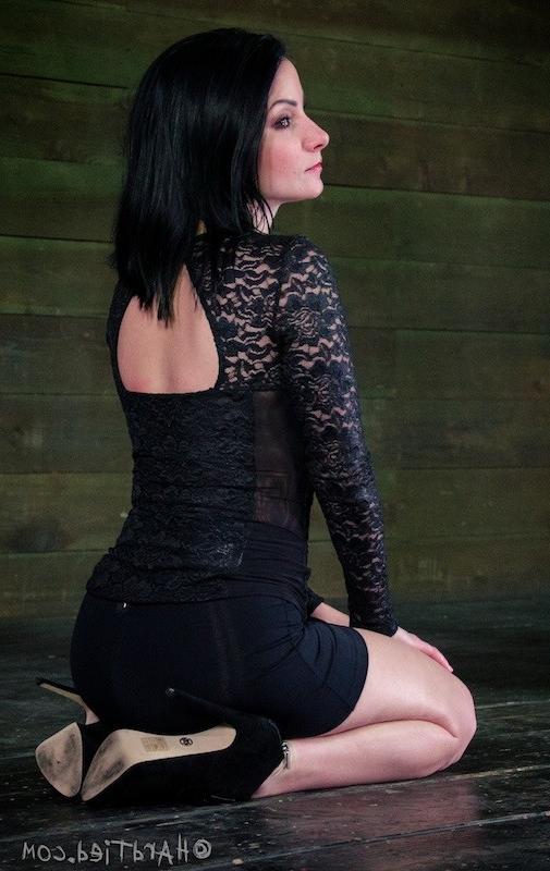 16P Veruca James in black lace and heels bound and toyed by maledom