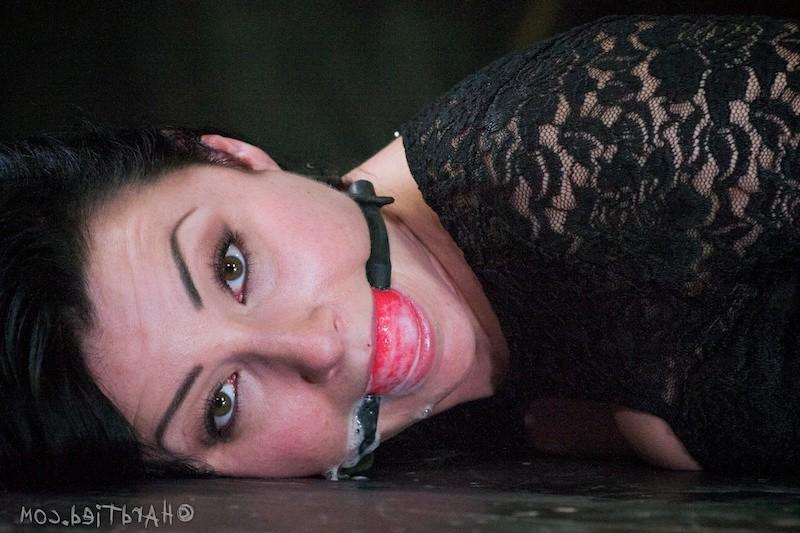16P Veruca James in black lace and heels bound and toyed by maledom