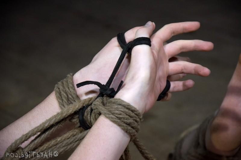 16P Mira Raine is rope bound with her pussy spread for punishment