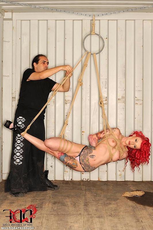 16P Becky Holt sexy tattooed redhead bound in ropes and suspended