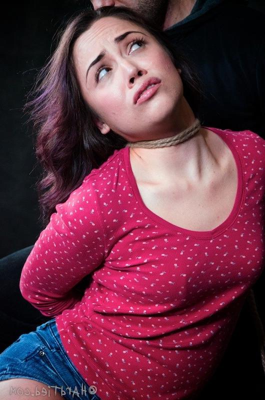 16P Kristina Rose is rope bound on the floor her mouth gagged