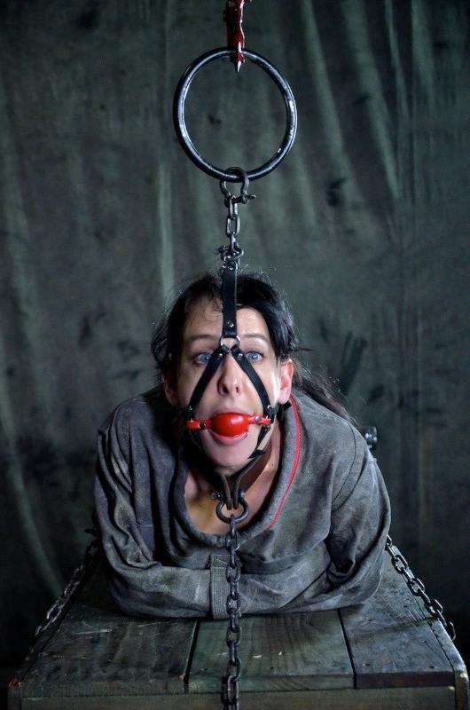 16P Elise Graves is naked bound in metal and leather with ballgag