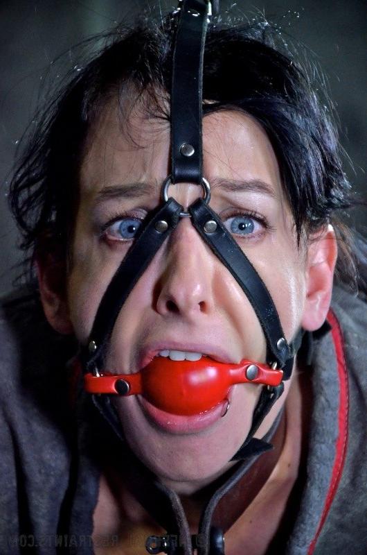16P Elise Graves is naked bound in metal and leather with ballgag