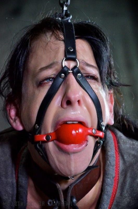 16P Elise Graves is naked bound in metal and leather with ballgag