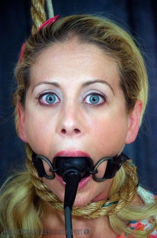 16P Cherie DeVille on high heels with pantyhose down is rope bound