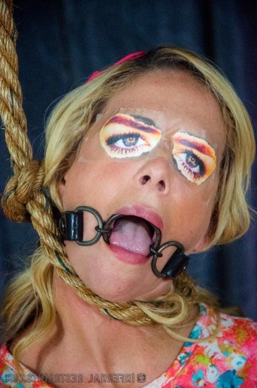 16P Cherie DeVille on high heels with pantyhose down is rope bound