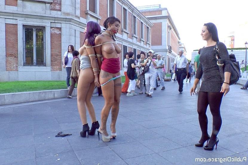 24P Coral Joice and Julia de Lucia bound and disgraced in public european fuckfest