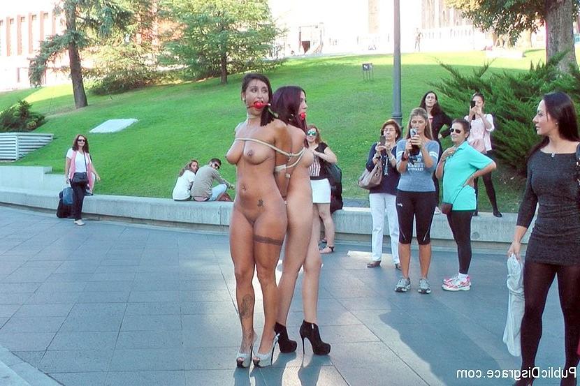 24P Coral Joice and Julia de Lucia bound and disgraced in public european fuckfest