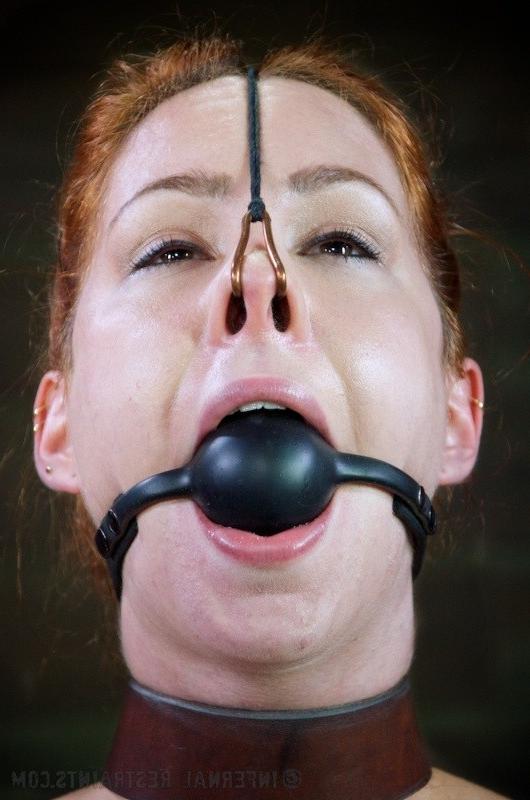 16P Calico Lane redhead is gagged bound with anal hook