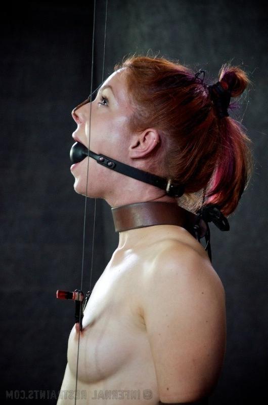 16P Calico Lane redhead is gagged bound with anal hook