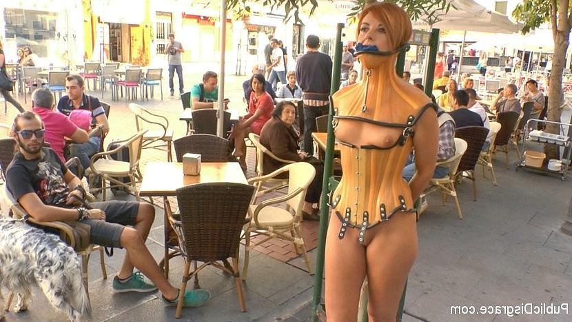 18P Bianca Resa spanish babe public bound led through the streets of Madrid to servi