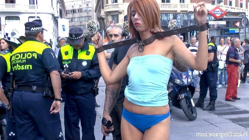 18P Bianca Resa spanish babe public bound led through the streets of Madrid to servi